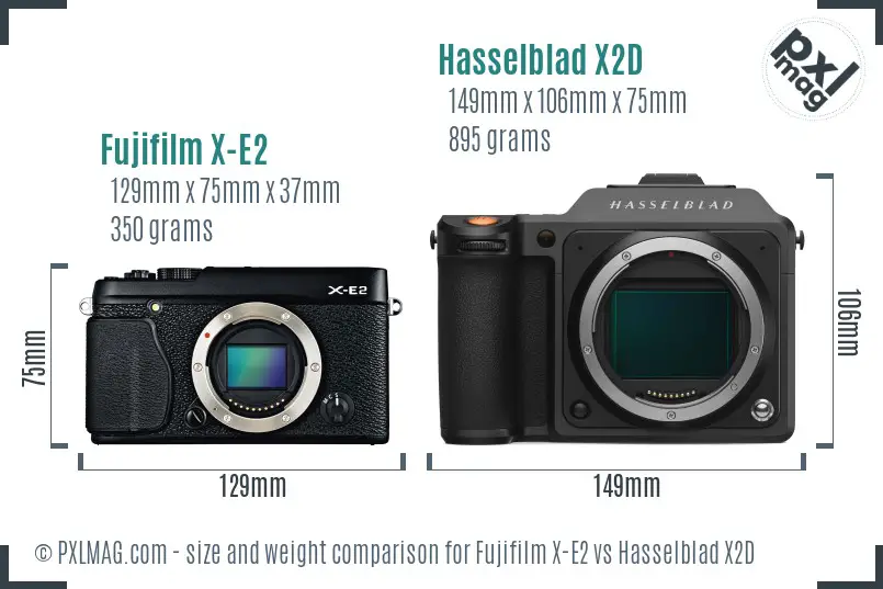 Fujifilm X-E2 vs Hasselblad X2D size comparison