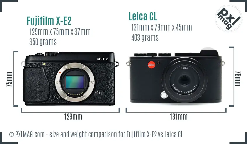 Fujifilm X-E2 vs Leica CL size comparison