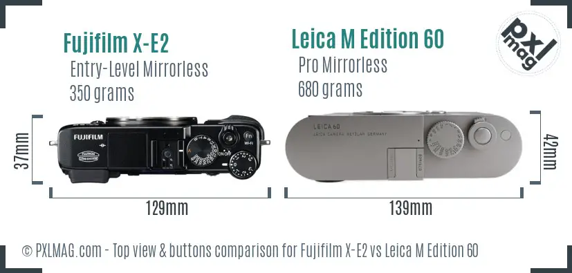 Fujifilm X-E2 vs Leica M Edition 60 top view buttons comparison Fujifilm X-E2 vs Leica M Edition 60 top view buttons comparison