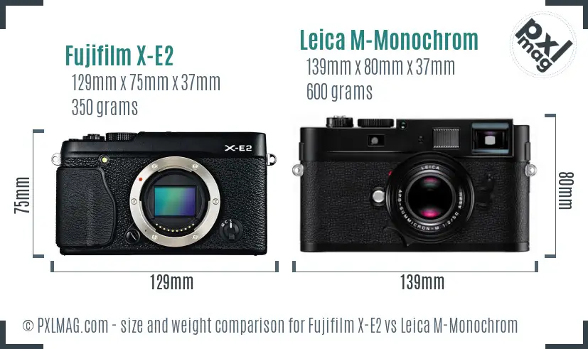 Fujifilm X-E2 vs Leica M-Monochrom size comparison