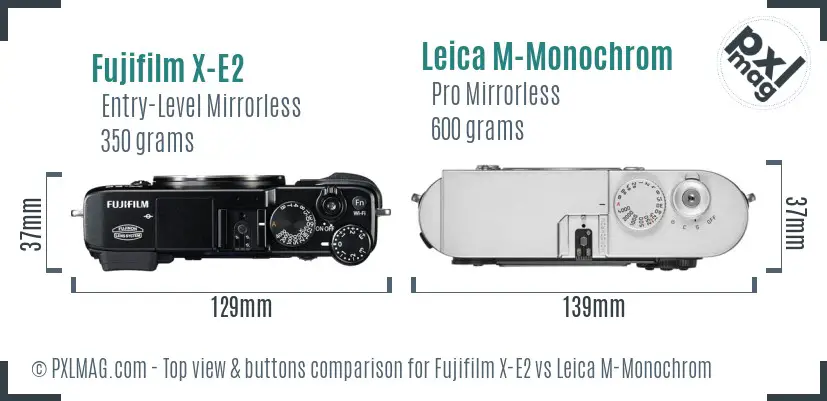 Fujifilm X-E2 vs Leica M-Monochrom top view buttons comparison
