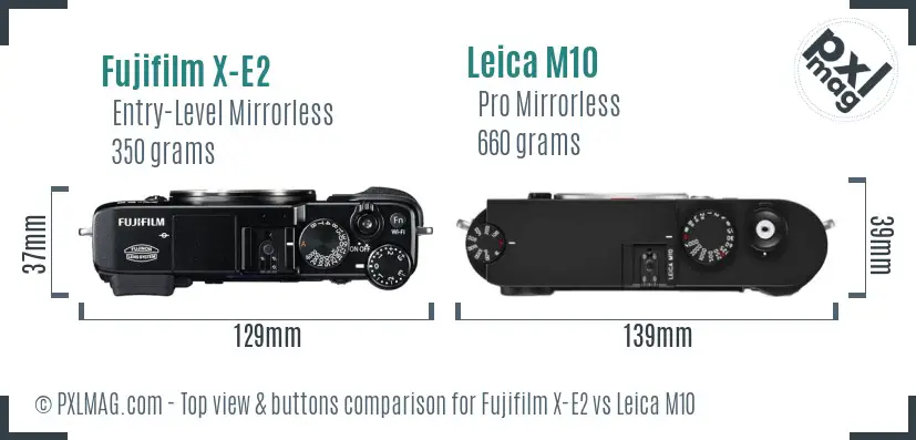 Fujifilm X-E2 vs Leica M10 top view buttons comparison