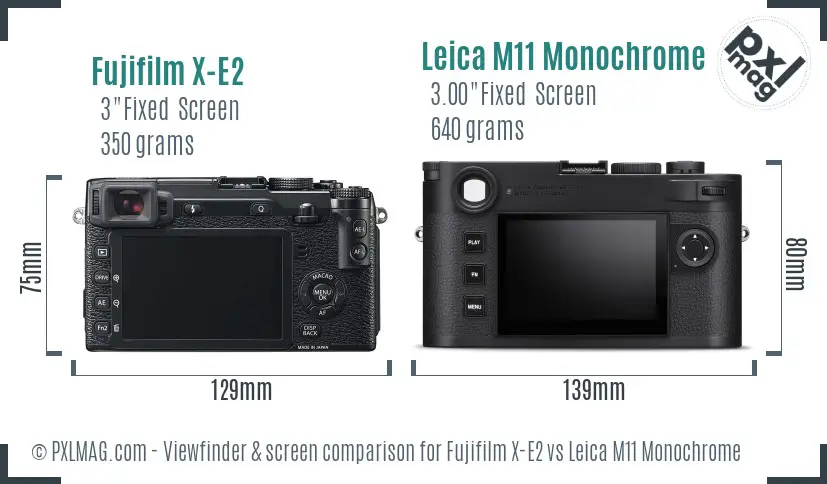 Fujifilm X-E2 vs Leica M11 Monochrome Screen and Viewfinder comparison