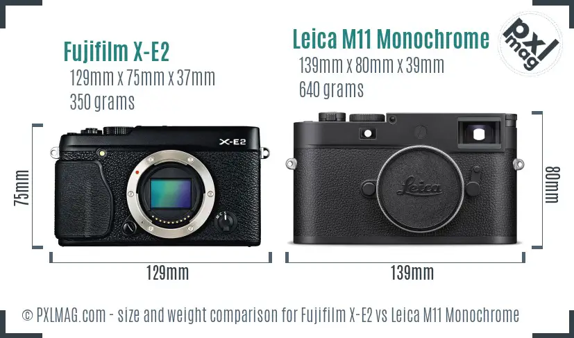 Fujifilm X-E2 vs Leica M11 Monochrome size comparison