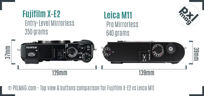 Fujifilm X-E2 vs Leica M11 top view buttons comparison