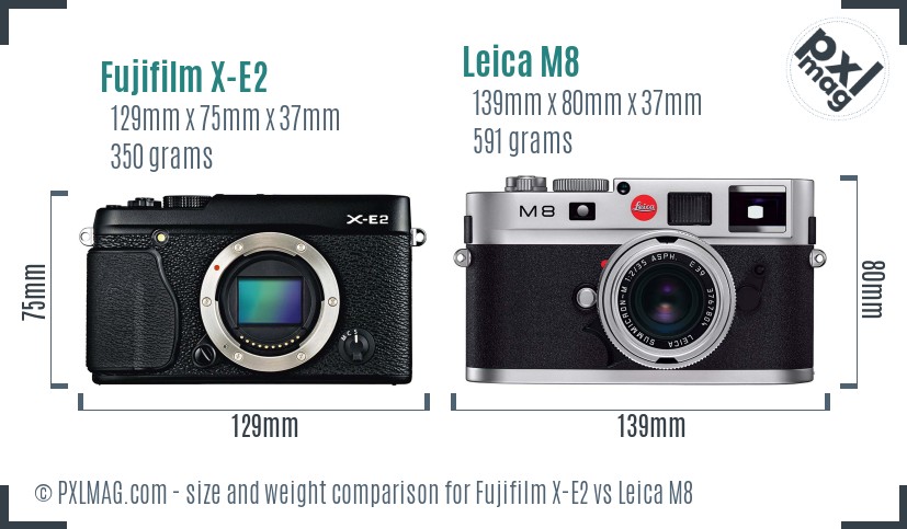 Fujifilm X-E2 vs Leica M8 size comparison