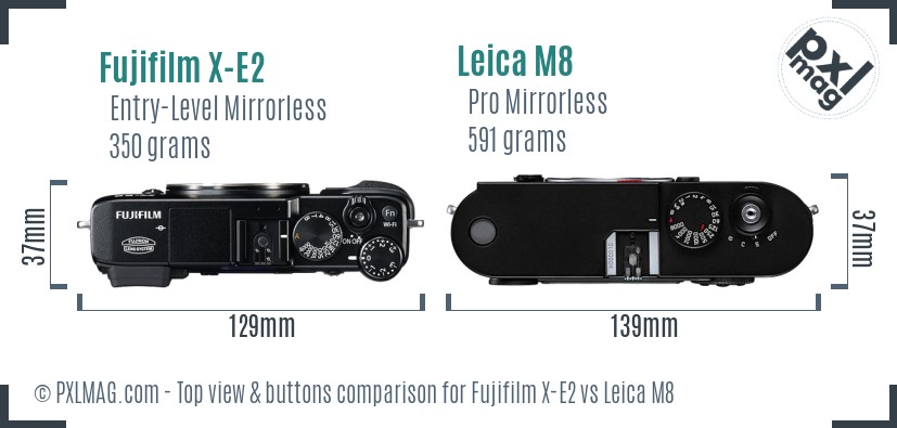 Fujifilm X-E2 vs Leica M8 top view buttons comparison