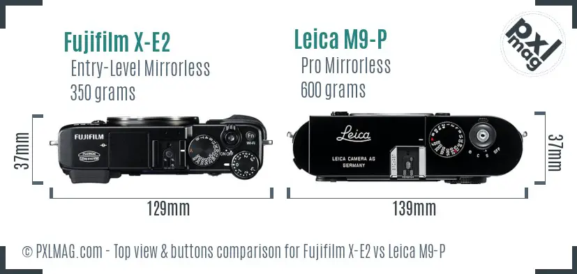 Fujifilm X-E2 vs Leica M9-P top view buttons comparison