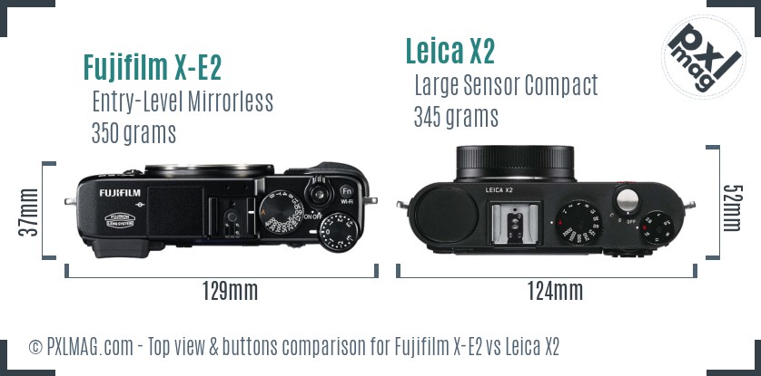 Fujifilm X-E2 vs Leica X2 top view buttons comparison