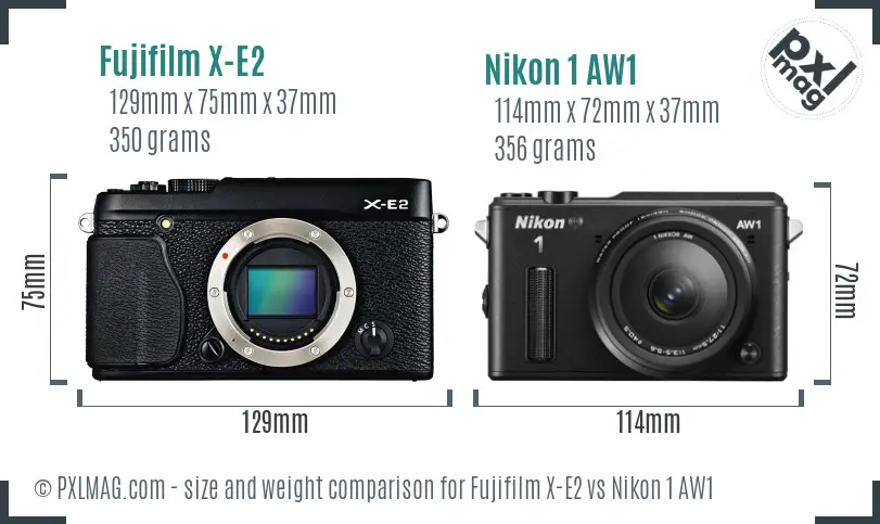 Fujifilm X-E2 vs Nikon 1 AW1 size comparison