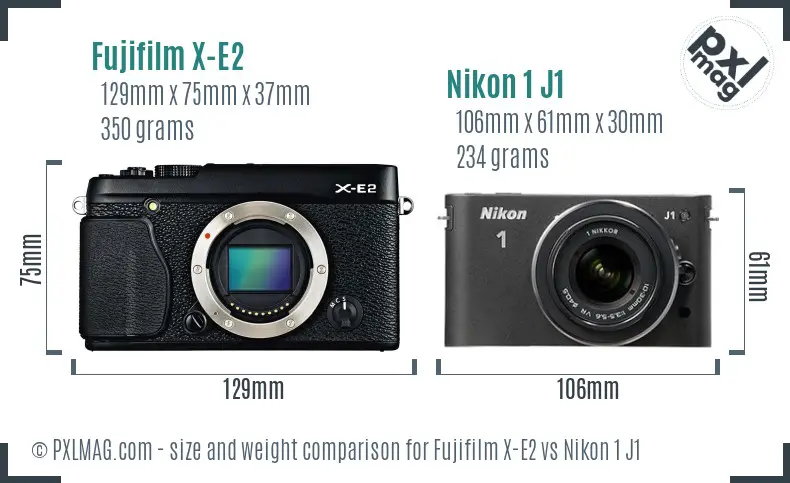 Fujifilm X-E2 vs Nikon 1 J1 size comparison