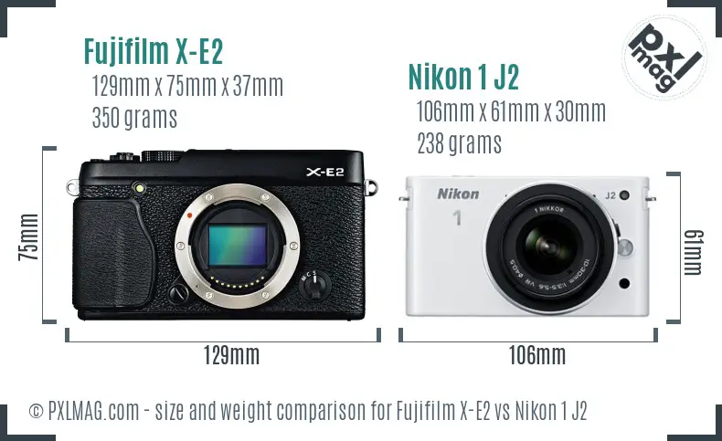 Fujifilm X-E2 vs Nikon 1 J2 size comparison