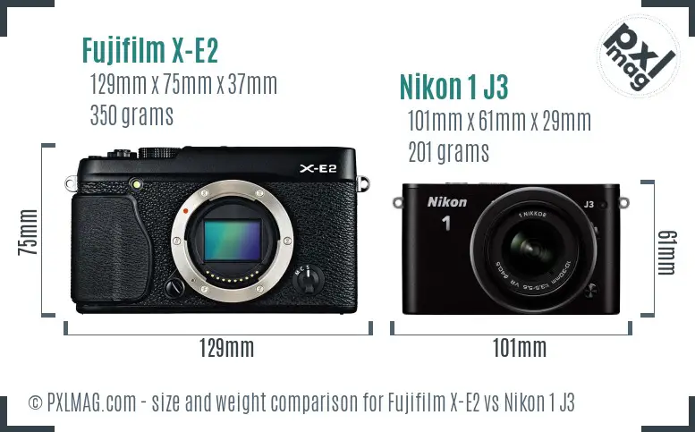 Fujifilm X-E2 vs Nikon 1 J3 size comparison