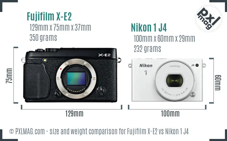 Fujifilm X-E2 vs Nikon 1 J4 size comparison