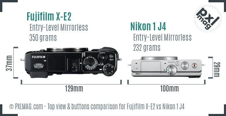Fujifilm X-E2 vs Nikon 1 J4 top view buttons comparison