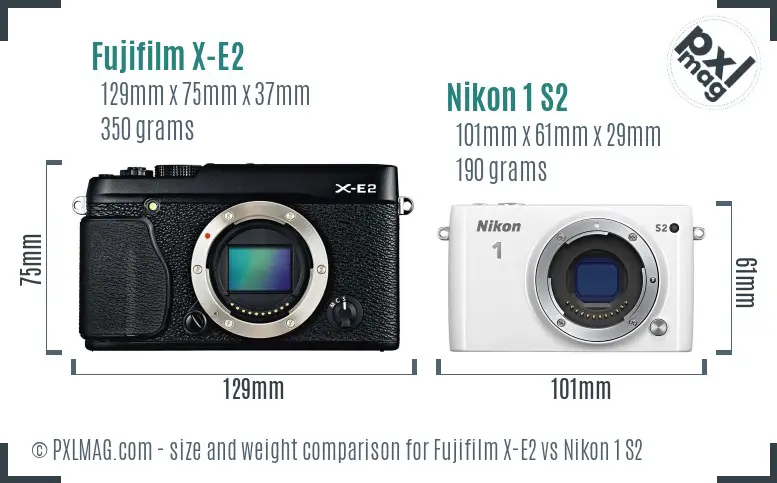 Fujifilm X-E2 vs Nikon 1 S2 size comparison