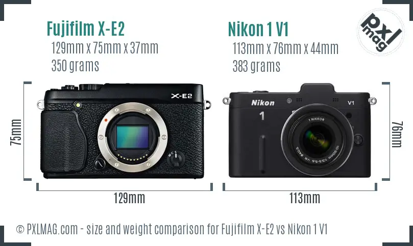 Fujifilm X-E2 vs Nikon 1 V1 size comparison