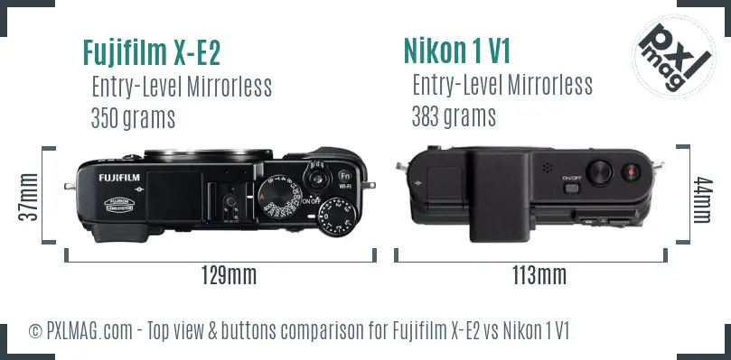 Fujifilm X-E2 vs Nikon 1 V1 top view buttons comparison