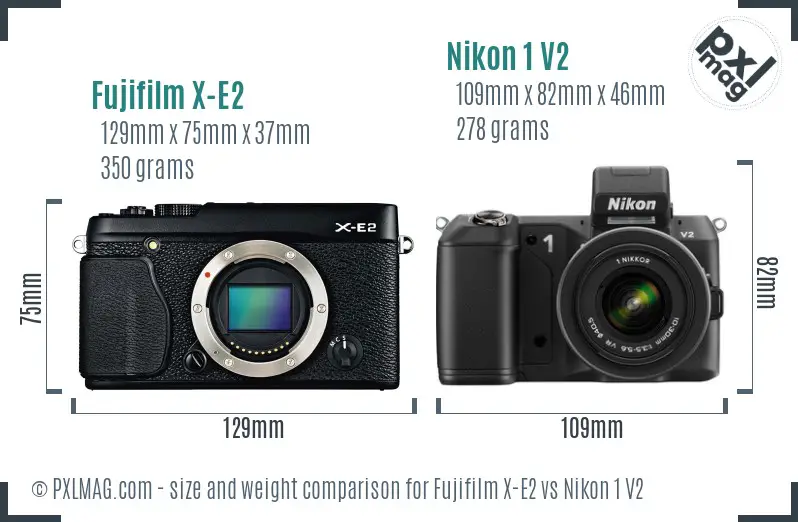 Fujifilm X-E2 vs Nikon 1 V2 size comparison