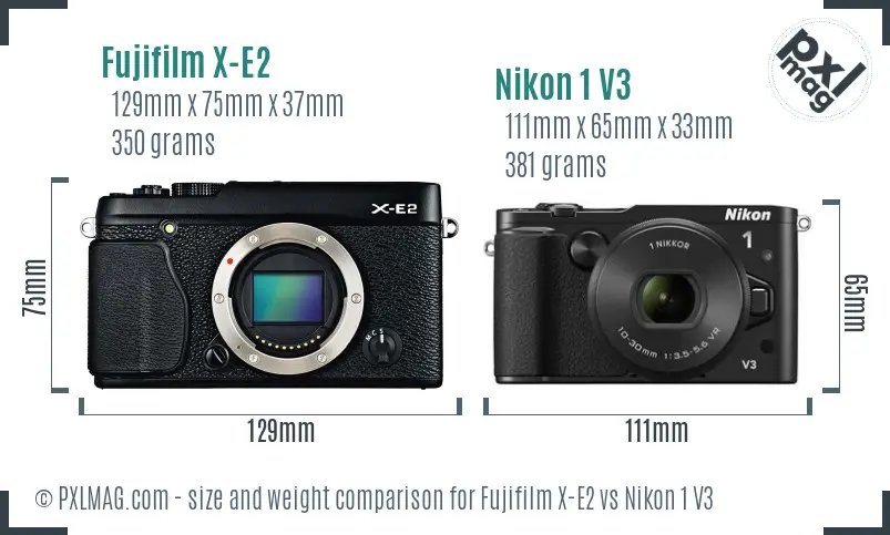 Fujifilm X-E2 vs Nikon 1 V3 size comparison