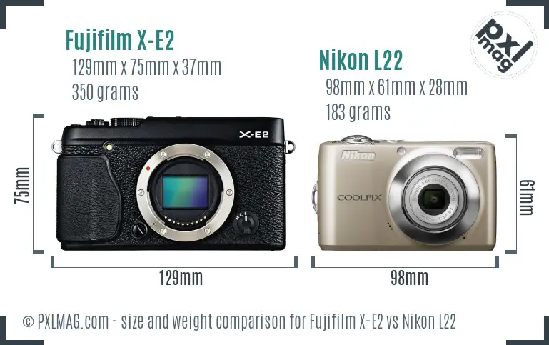 Fujifilm X-E2 vs Nikon L22 size comparison