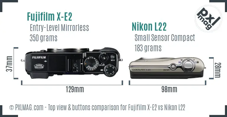 Fujifilm X-E2 vs Nikon L22 top view buttons comparison
