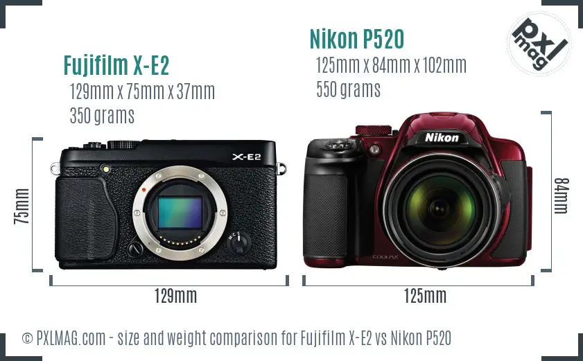 Fujifilm X-E2 vs Nikon P520 size comparison