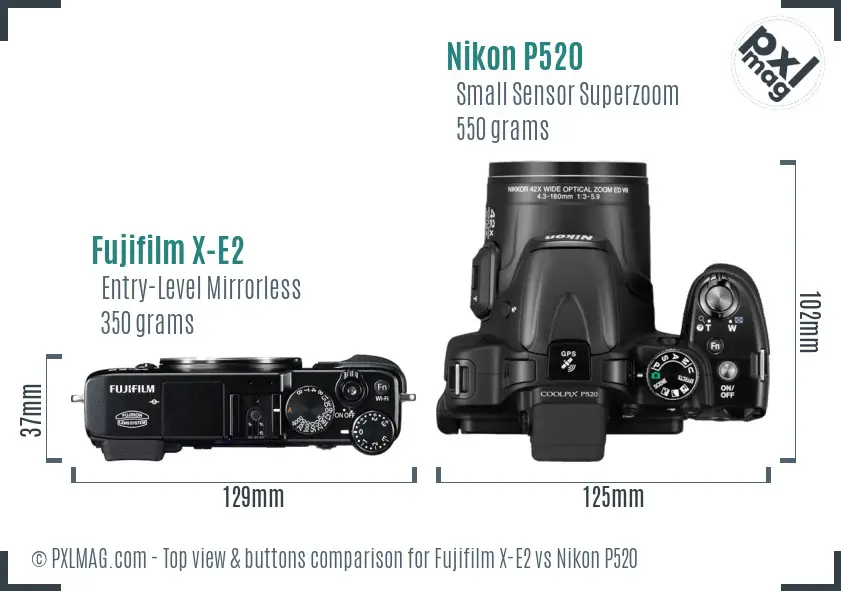 Fujifilm X-E2 vs Nikon P520 top view buttons comparison