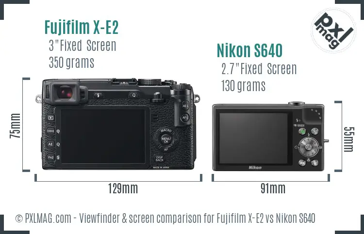 Fujifilm X-E2 vs Nikon S640 Screen and Viewfinder comparison