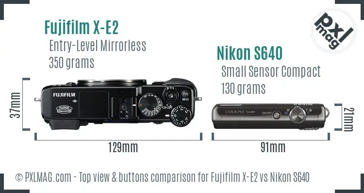 Fujifilm X-E2 vs Nikon S640 top view buttons comparison