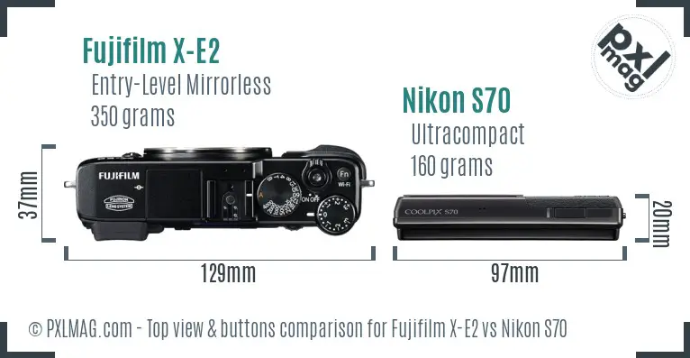 Fujifilm X-E2 vs Nikon S70 top view buttons comparison
