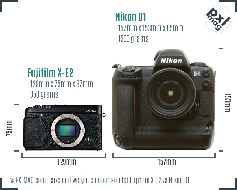 Fujifilm X-E2 vs Nikon D1 size comparison