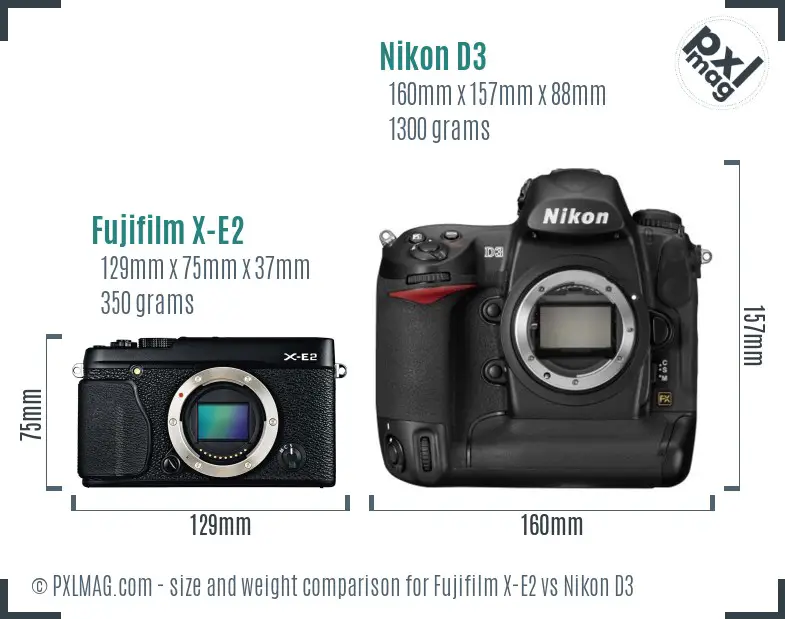 Fujifilm X-E2 vs Nikon D3 size comparison