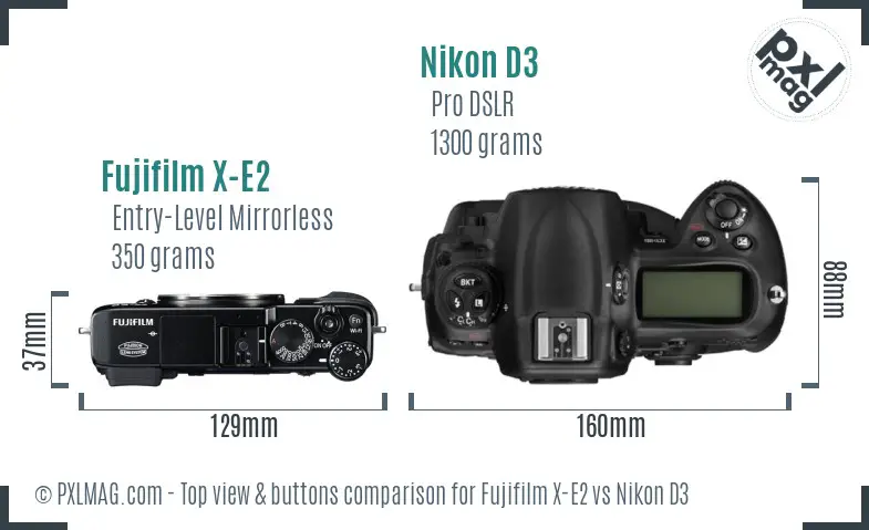 Fujifilm X-E2 vs Nikon D3 top view buttons comparison