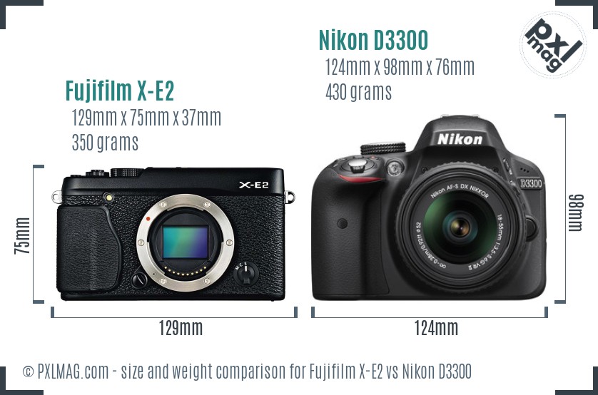 Fujifilm X-E2 vs Nikon D3300 size comparison