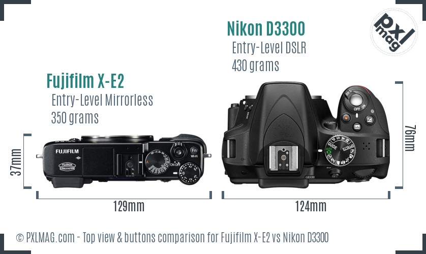 Fujifilm X-E2 vs Nikon D3300 top view buttons comparison