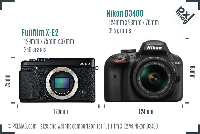 Fujifilm X-E2 vs Nikon D3400 size comparison Fujifilm X-E2 vs Nikon D3400 size comparison