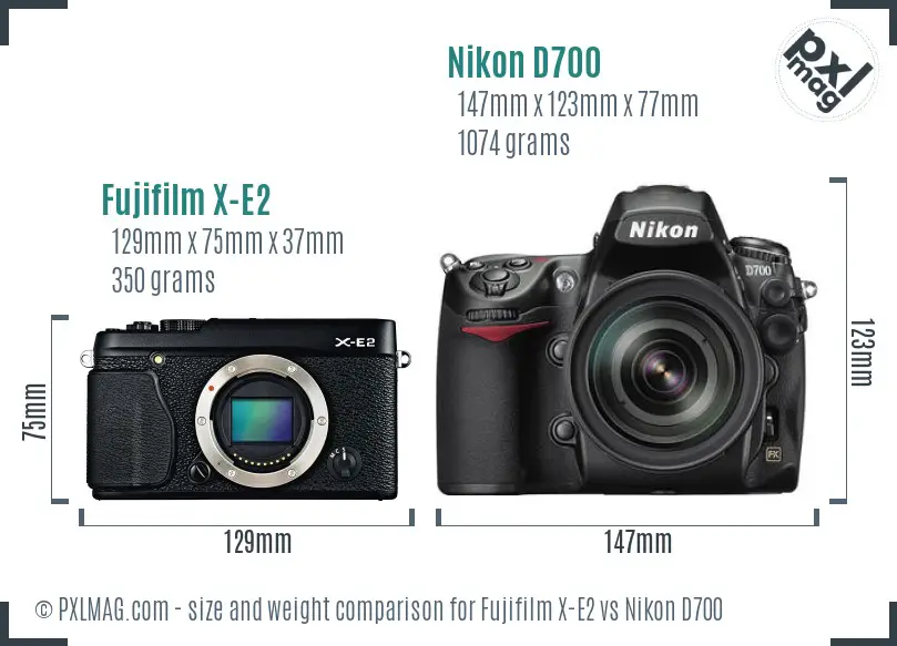 Fujifilm X-E2 vs Nikon D700 size comparison