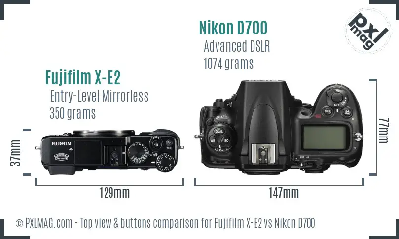 Fujifilm X-E2 vs Nikon D700 top view buttons comparison