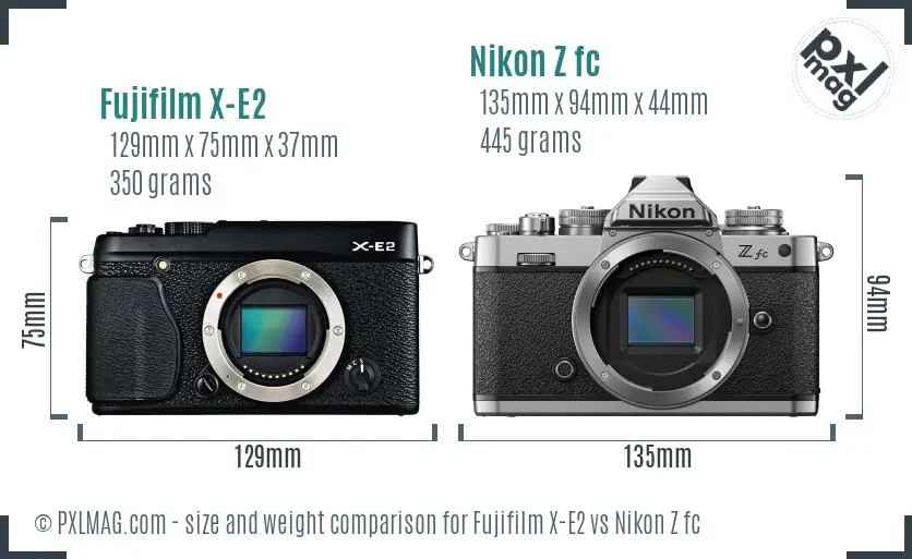 Fujifilm X-E2 vs Nikon Z fc size comparison