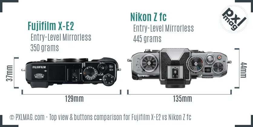 Fujifilm X-E2 vs Nikon Z fc top view buttons comparison