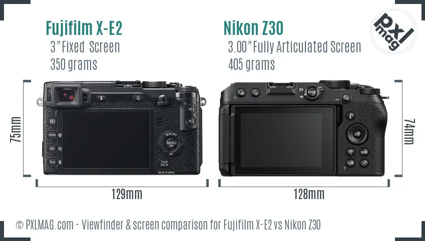 Fujifilm X-E2 vs Nikon Z30 Screen and Viewfinder comparison Fujifilm X-E2 vs Nikon Z30 Screen and Viewfinder comparison