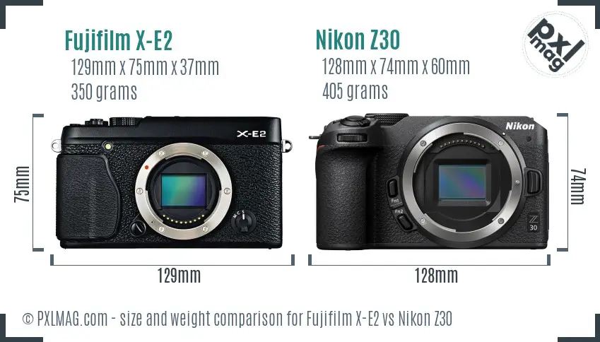 Fujifilm X-E2 vs Nikon Z30 size comparison Fujifilm X-E2 vs Nikon Z30 size comparison
