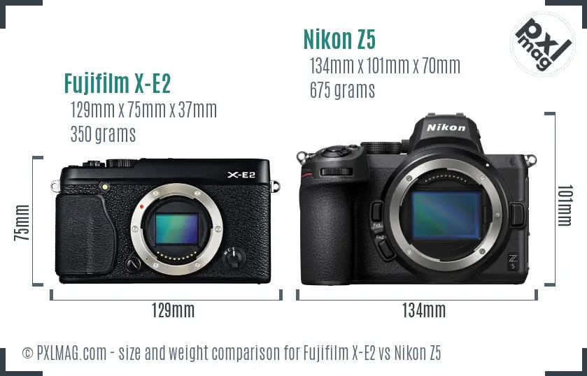 Fujifilm X-E2 vs Nikon Z5 size comparison