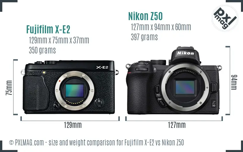 Fujifilm X-E2 vs Nikon Z50 size comparison