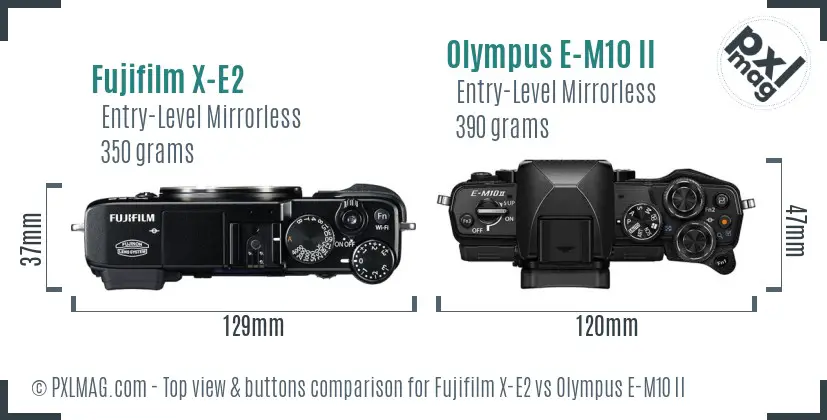 Fujifilm X-E2 vs Olympus E-M10 II top view buttons comparison