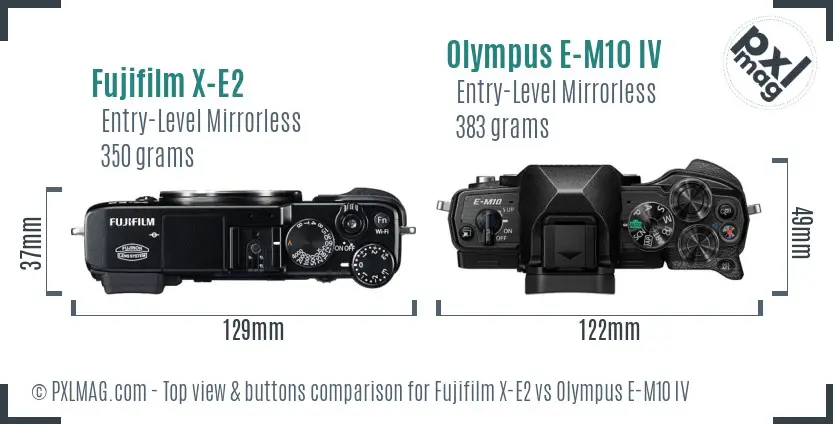 Fujifilm X-E2 vs Olympus E-M10 IV top view buttons comparison Fujifilm X-E2 vs Olympus E-M10 IV top view buttons comparison