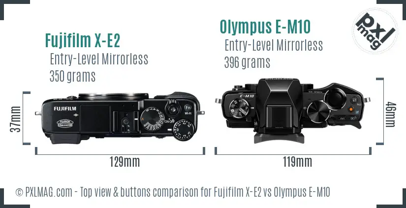 Fujifilm X-E2 vs Olympus E-M10 top view buttons comparison