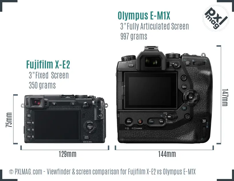 Fujifilm X-E2 vs Olympus E-M1X Screen and Viewfinder comparison