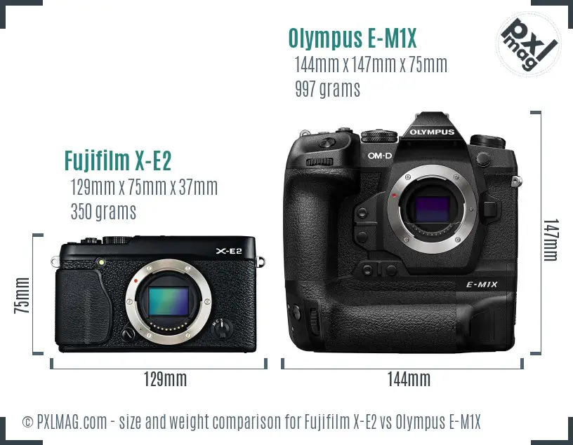Fujifilm X-E2 vs Olympus E-M1X size comparison